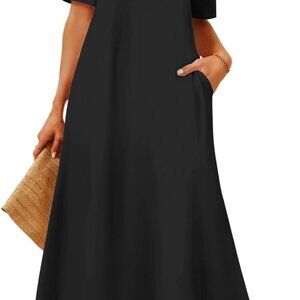 Women's 2025 Summer Maxi Dress Casual Short Sleeve Beach Vacation Crewneck Basic